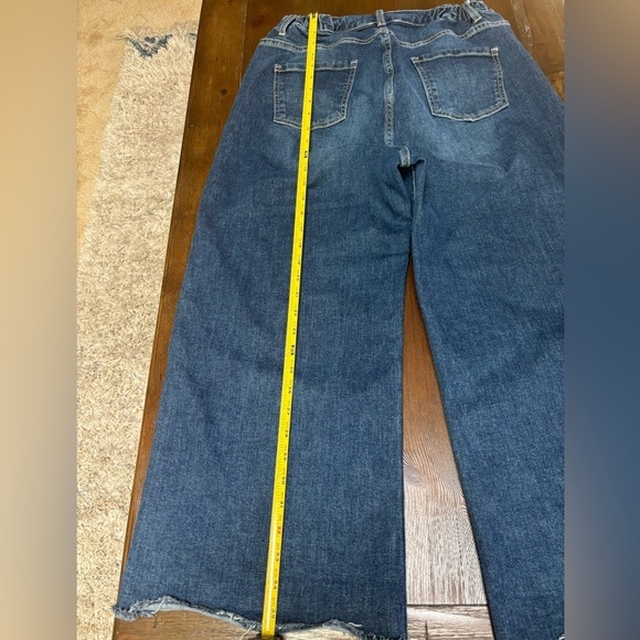 CHARLIE PAIGE WIDE LEG HIGH WAIST RAW HEM CROPPED ANKLE ELASTIC BLUE JEANS SZ L - Picture 10 of 13